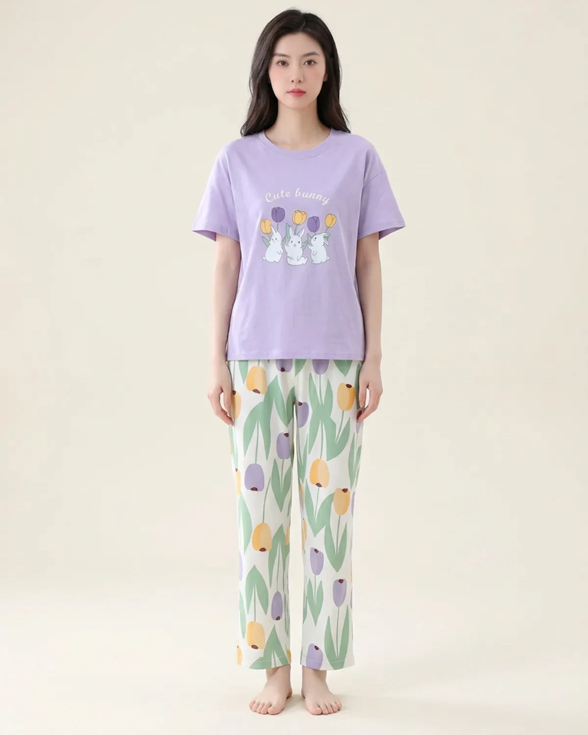 Cute Bunny printed two-piece night suit