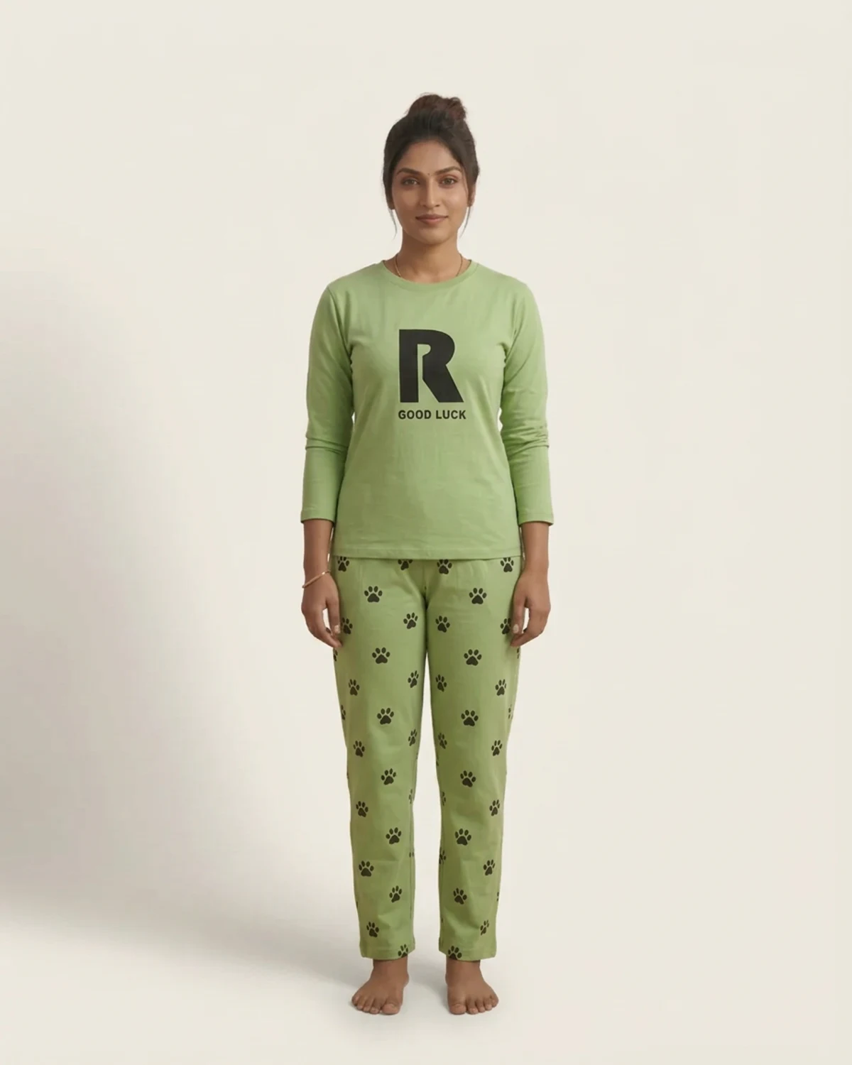 Good Luck printed two-piece night suit